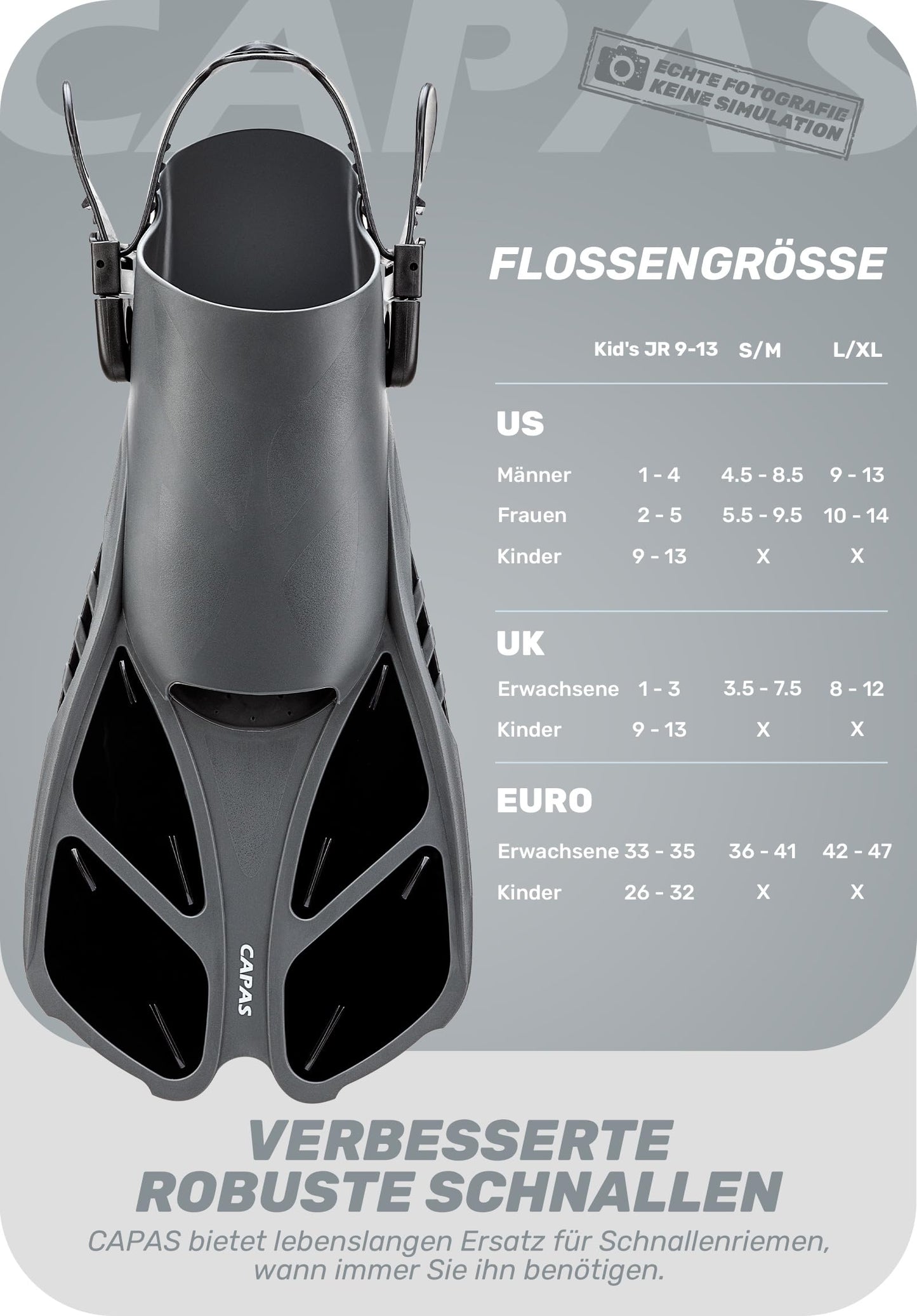 CAPAS Kurze, verstellbare Schnorchelflossen