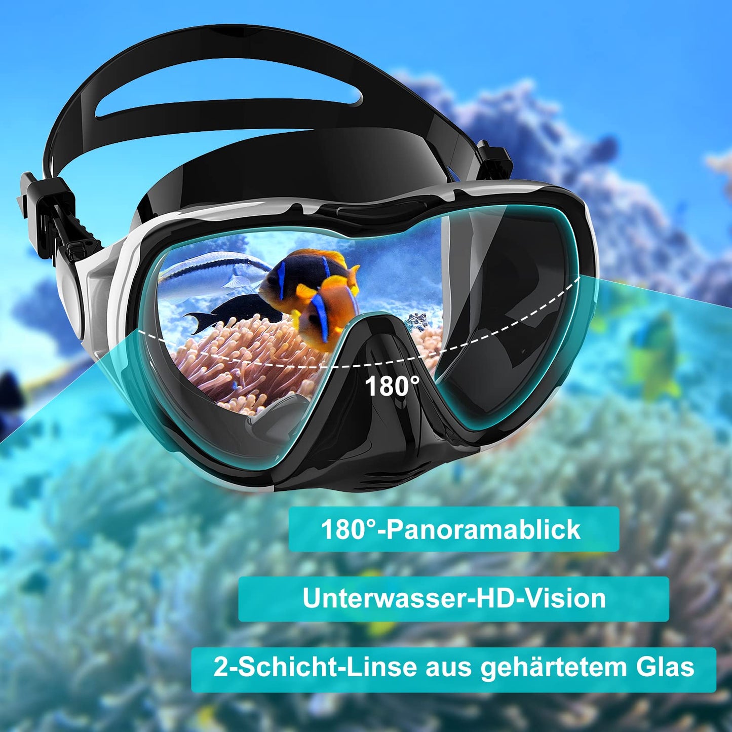 Panoramische 180° Taucherbrille für Erwachsene