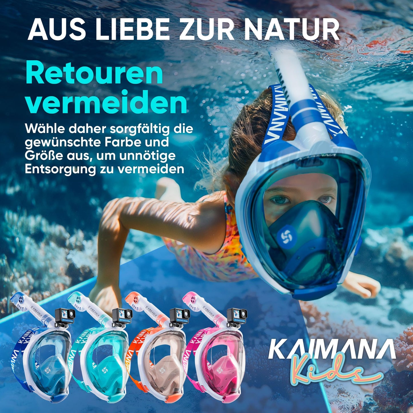 KAIMANA® CO₂-sichere Schnorchelmaske für Kinder